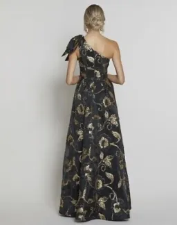 Bariano Olympia One Shoulder Gown Black/Gold Size 8 for rent on The Volte - image 4