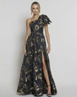 Bariano Olympia One Shoulder Gown Black/Gold Size 8 for rent on The Volte - image 5