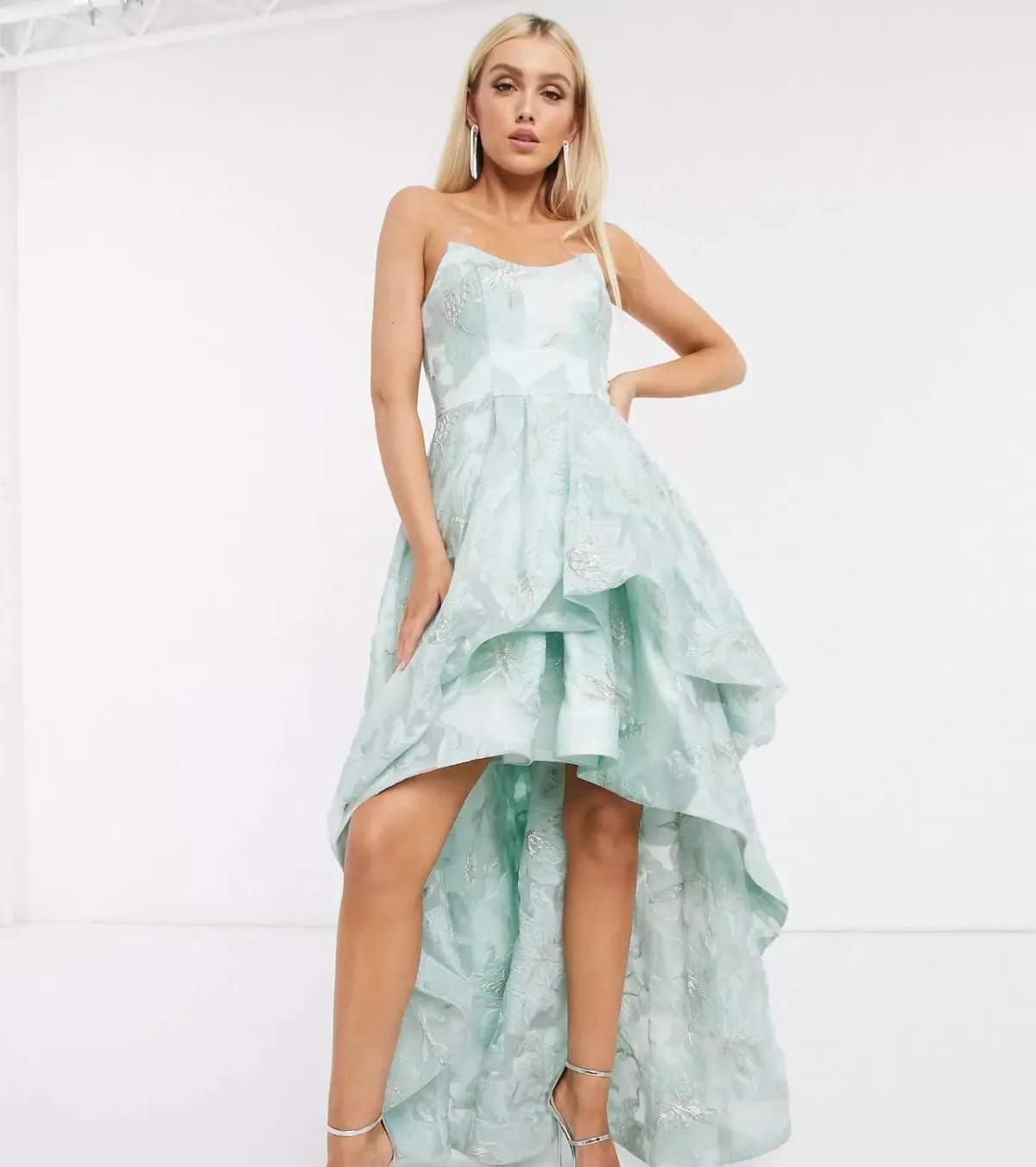 Bariano Organza Layered Gown Mint/Silver Size 6 - Image 1