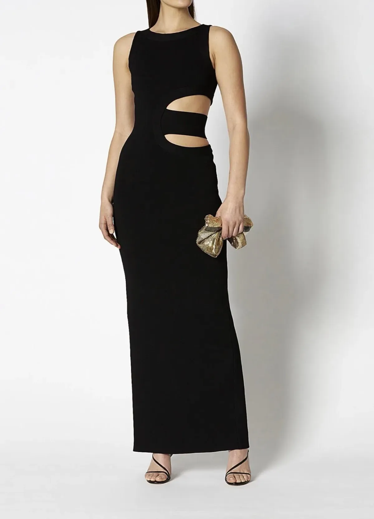 Scanlan Theodore Crepe Knit Cut Out Gown Black Size 10 for rent on The Volte - main image