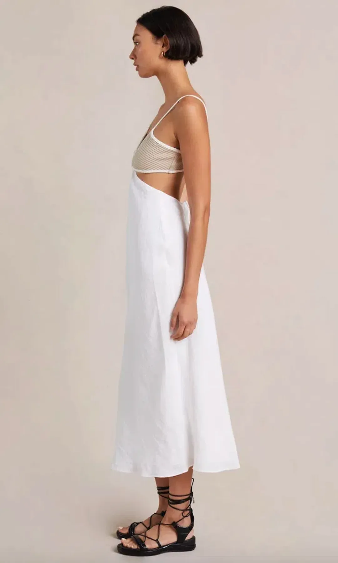 Bec & Bridge Demi Midi Dress In Sand/Ivory Size 16 for rent on The Volte - main image