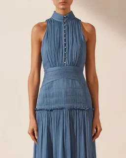 Shona Joy Noemi Sleeveless Button Up Midi Dress Blue Size 10 for rent on The Volte - image 2
