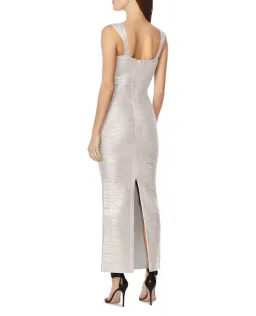 Herve Leger Sweetheart Banded Foil Gown Silver Size 8 for rent on The Volte - image 3