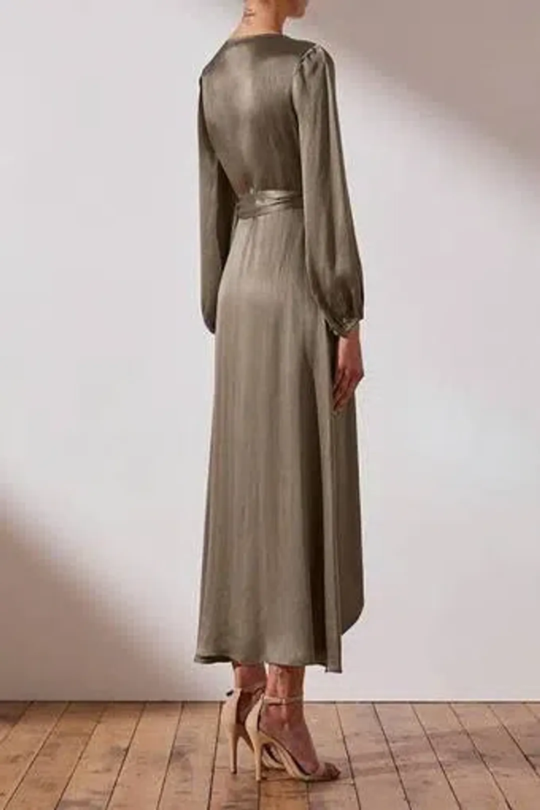 Shona Joy Elton Wrap Dress Olive Green Size 6 for rent on The Volte - main image