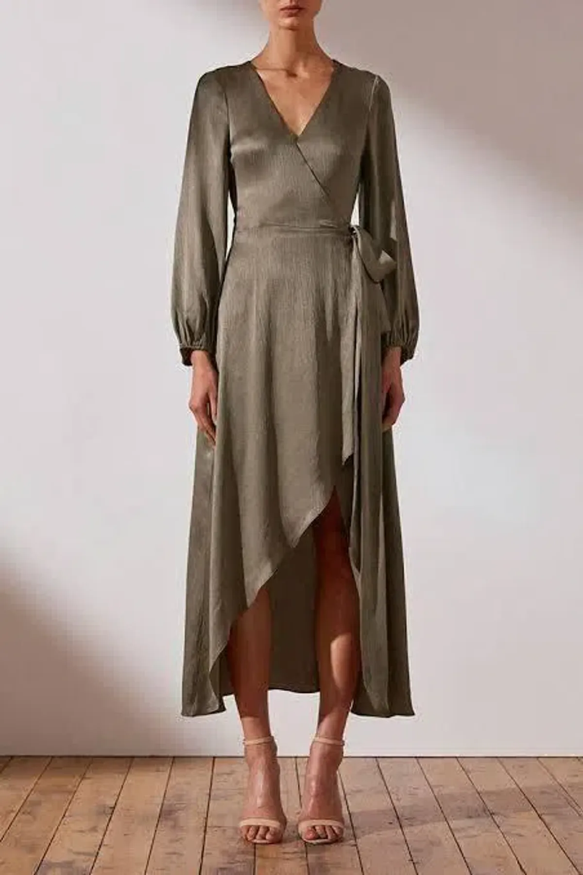 Shona Joy Elton Wrap Dress Olive Green Size 6 - Image 1