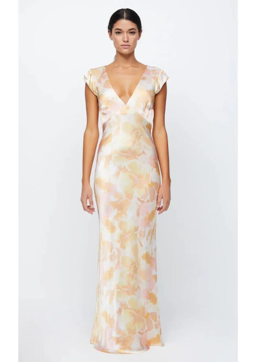 Bec & Bridge Indi V Maxi Dress V Neck In Floral Haze Yellow Size Au 8 for rent on The Volte - main image