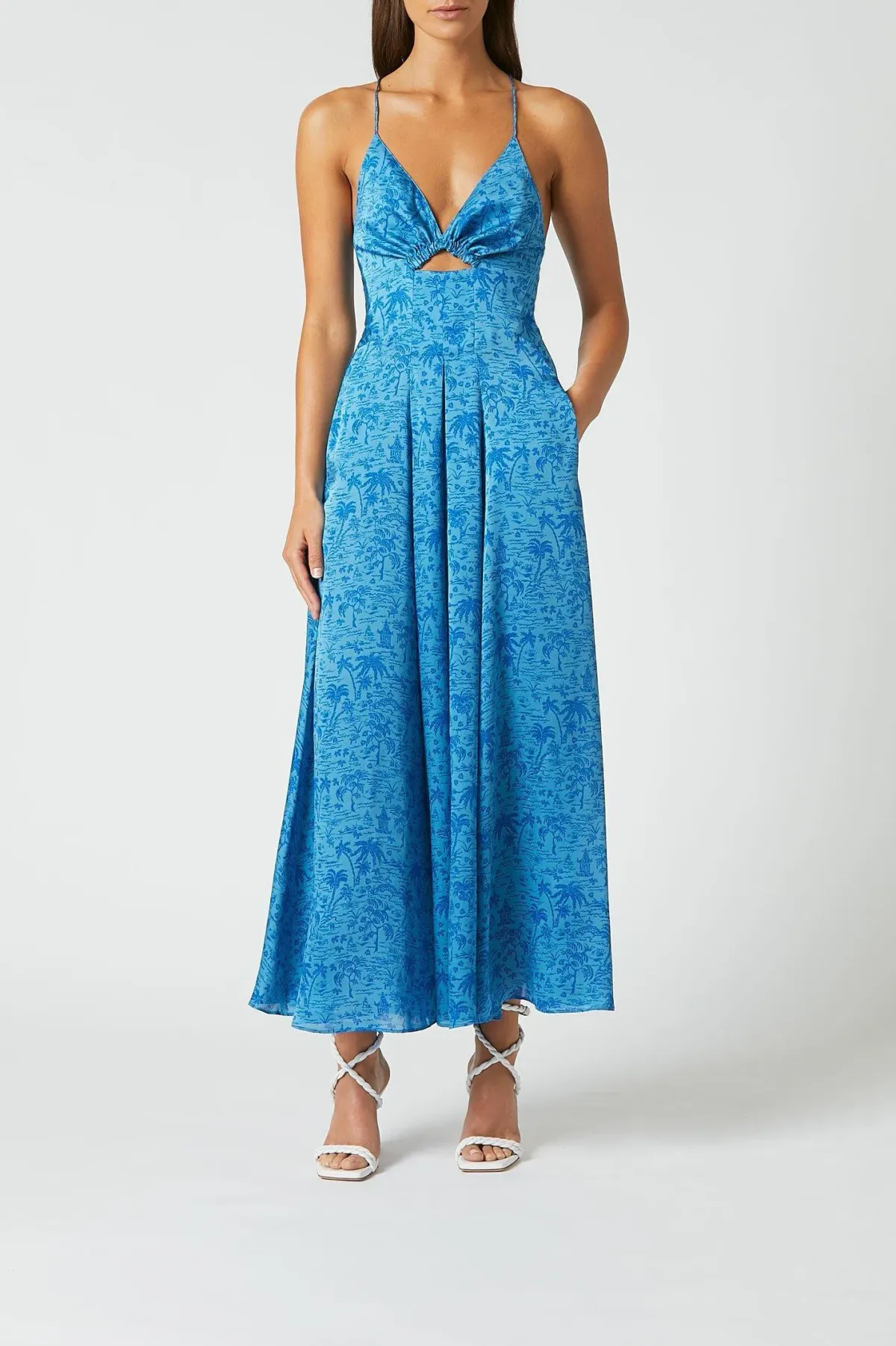 Scanlan Theodore Silk Tropical Strappy Dress Blue Size AU 10 for rent on The Volte - main image