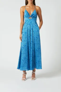 Scanlan Theodore Silk Tropical Strappy Dress Blue Size AU 10 for rent on The Volte - image 1