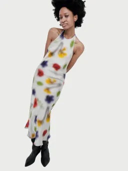 Silk Laundry Small Halter Dress Hazelnut Blur Cream Size AU 8 for rent on The Volte - image 1