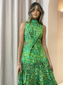 Alemais Phyllis Twist Front Pleat Midi Dress in Green Size 8 for rent on The Volte - image 3