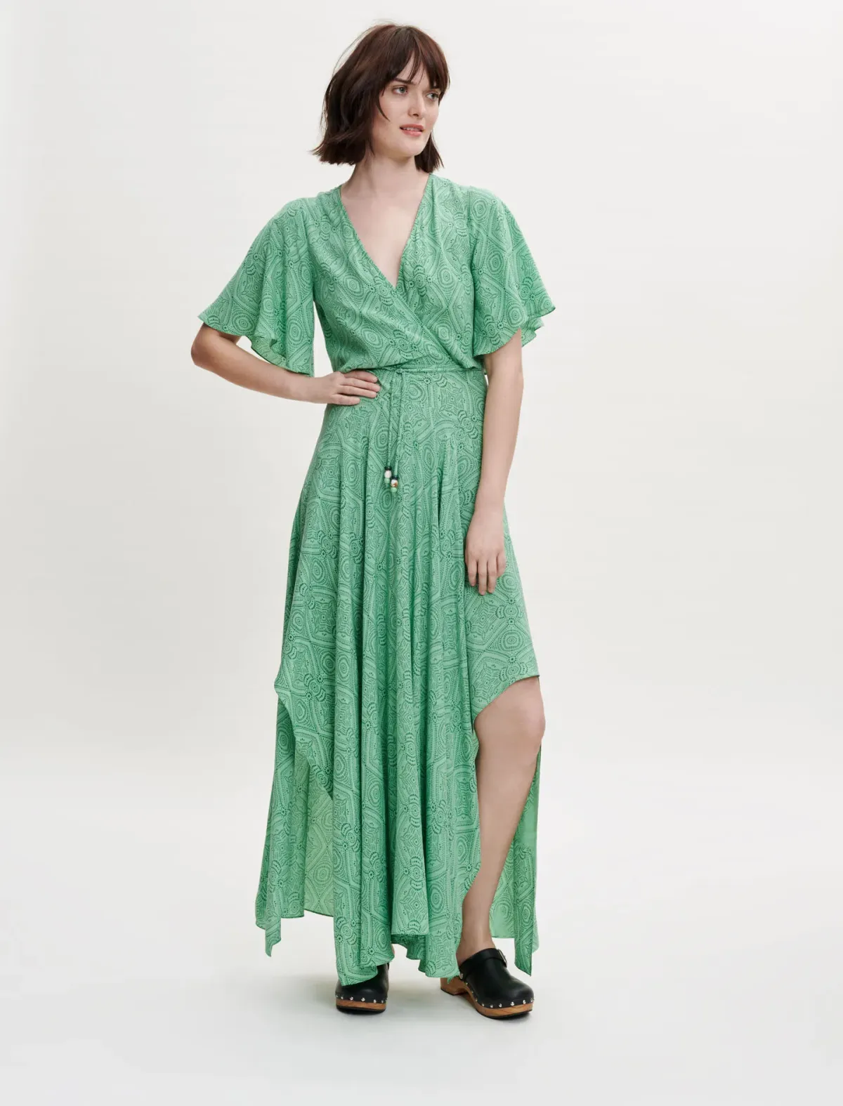 Maje Rimaro Wrap Maxi Dress Green Size 34/Au 6 - Image 1
