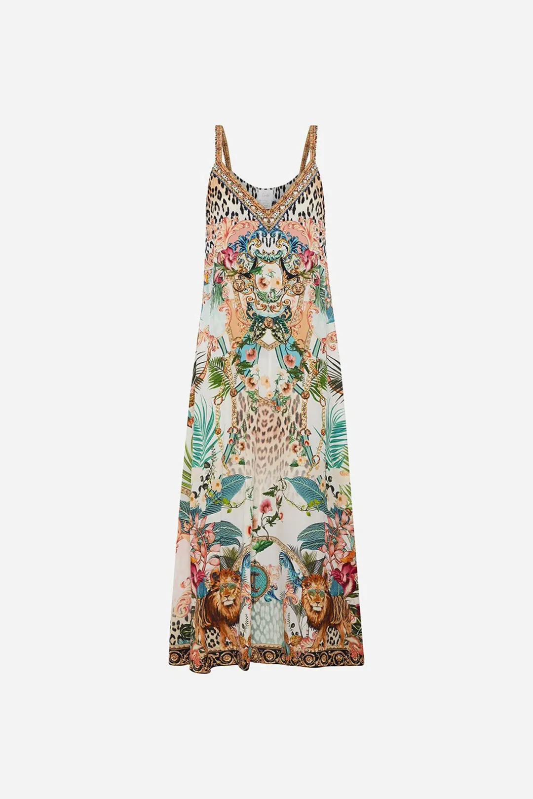Camilla V Neck Midi Slip Dress Royalty Loyalty Print Size 10 for rent on The Volte - main image