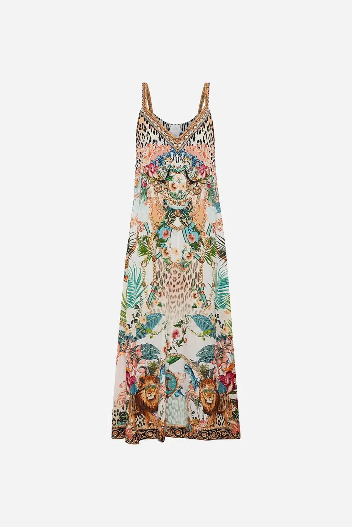 Camilla V Neck Midi Slip Dress Royalty Loyalty Print Size 10 - Image 6