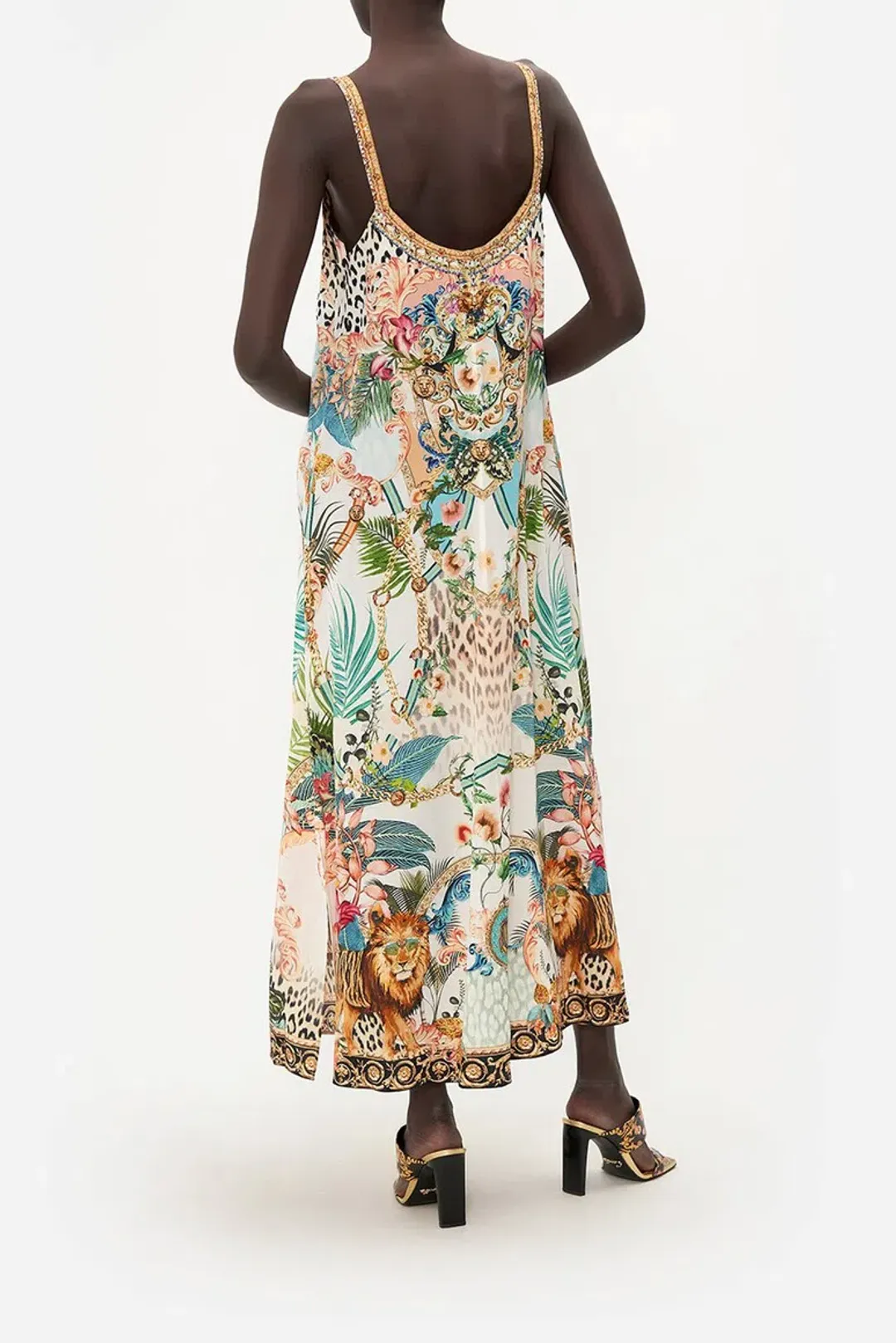 Camilla V Neck Midi Slip Dress Royalty Loyalty Print Size 10 for rent on The Volte - main image