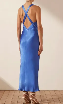 Shona Joy Oliviera Plunged Cross Back Midi Dress in Blue Size 6 / XS for rent on The Volte - image 3