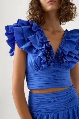 Aje Rhythmic Frill Bodice & Eleni Maxi Skirt Set Marine Blue Size 12 / L for rent on The Volte - image 5