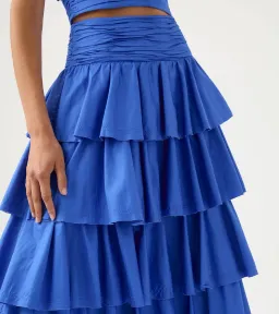 Aje Rhythmic Frill Bodice & Eleni Maxi Skirt Set Marine Blue Size 12 / L for rent on The Volte - image 3