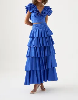 Aje Rhythmic Frill Bodice & Eleni Maxi Skirt Set Marine Blue Size 12 / L for rent on The Volte - image 1