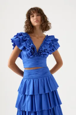Aje Rhythmic Frill Bodice & Eleni Maxi Skirt Set Marine Blue Size 12 / L for rent on The Volte - image 2