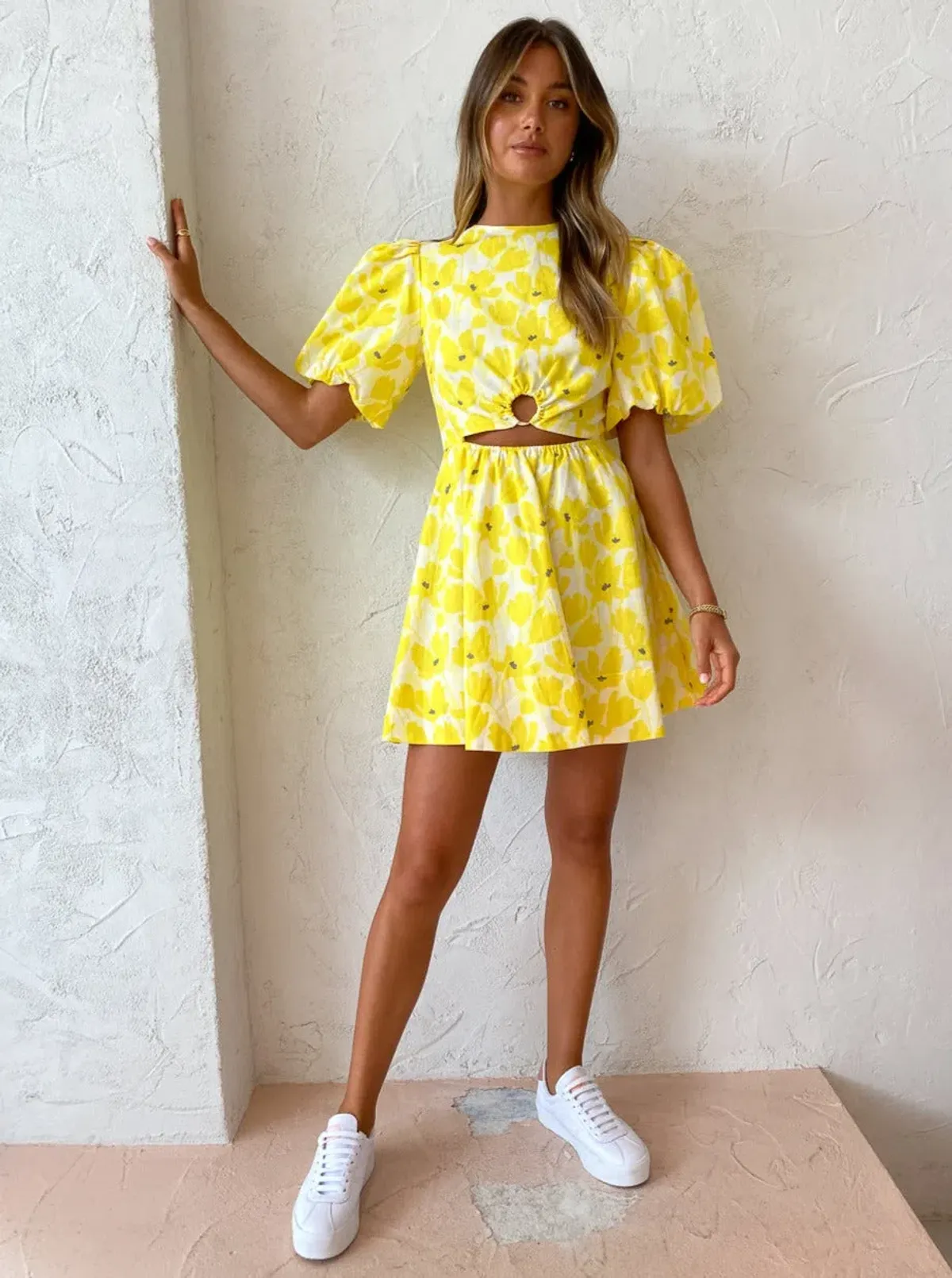 By Nicola Dahlia Ring Detail Mini Dress in Canary Blossom Size 8 - Image 2