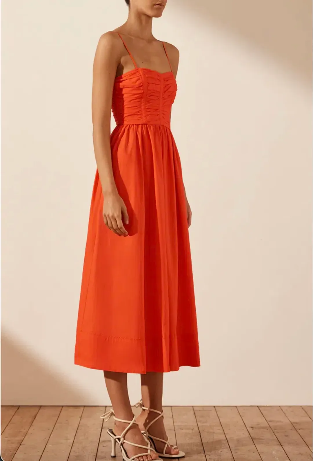 Shona Joy Kohala Ruched Panel Midi Dress in Hibiscus Size 8 for rent on The Volte - main image