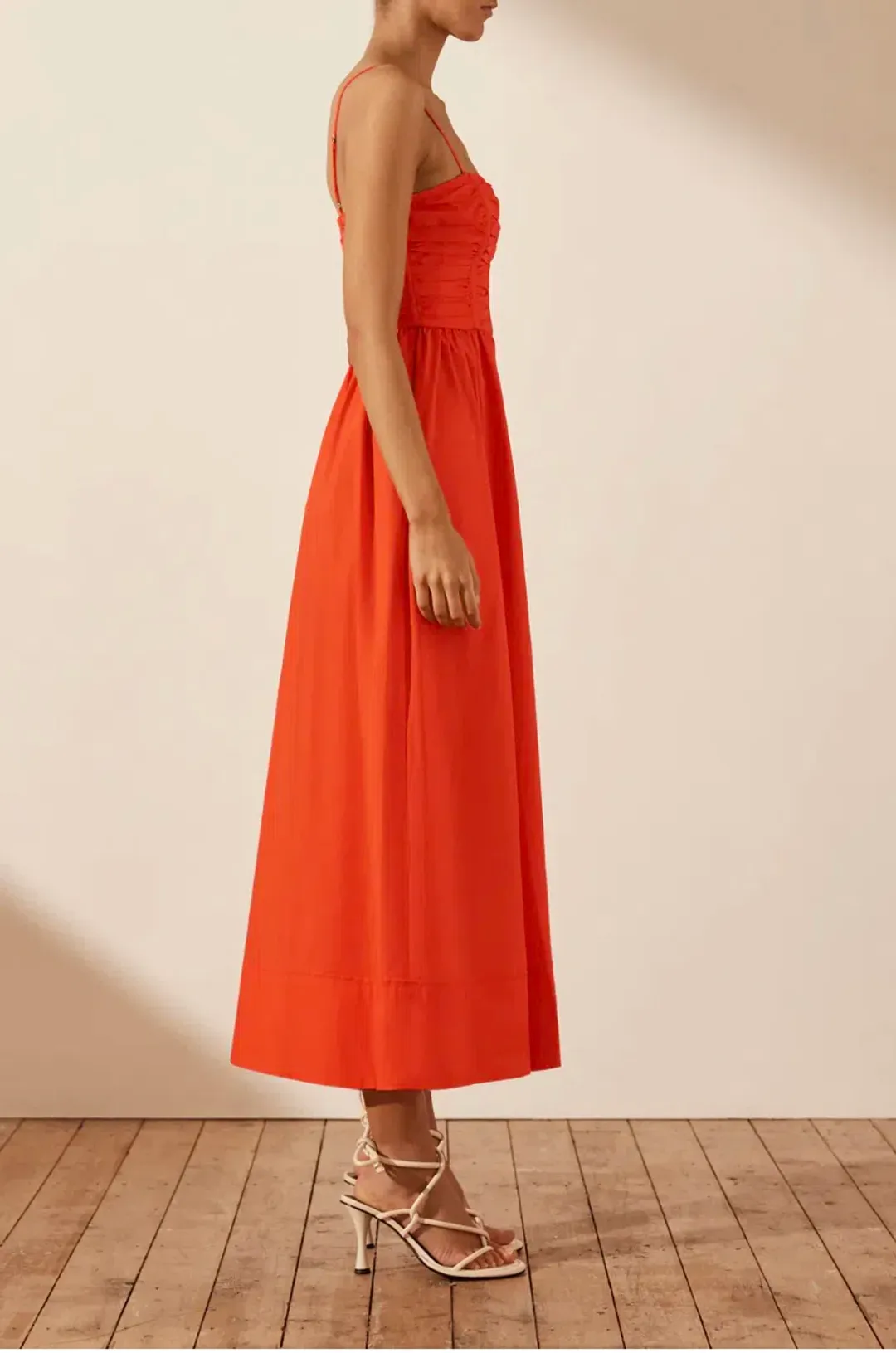 Shona Joy Kohala Ruched Panel Midi Dress in Hibiscus Size 8 for rent on The Volte - main image