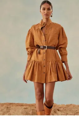 Shona Joy Priscila High Neck Utility Mini Dress Turmeric Size 6 for rent on The Volte - image 2