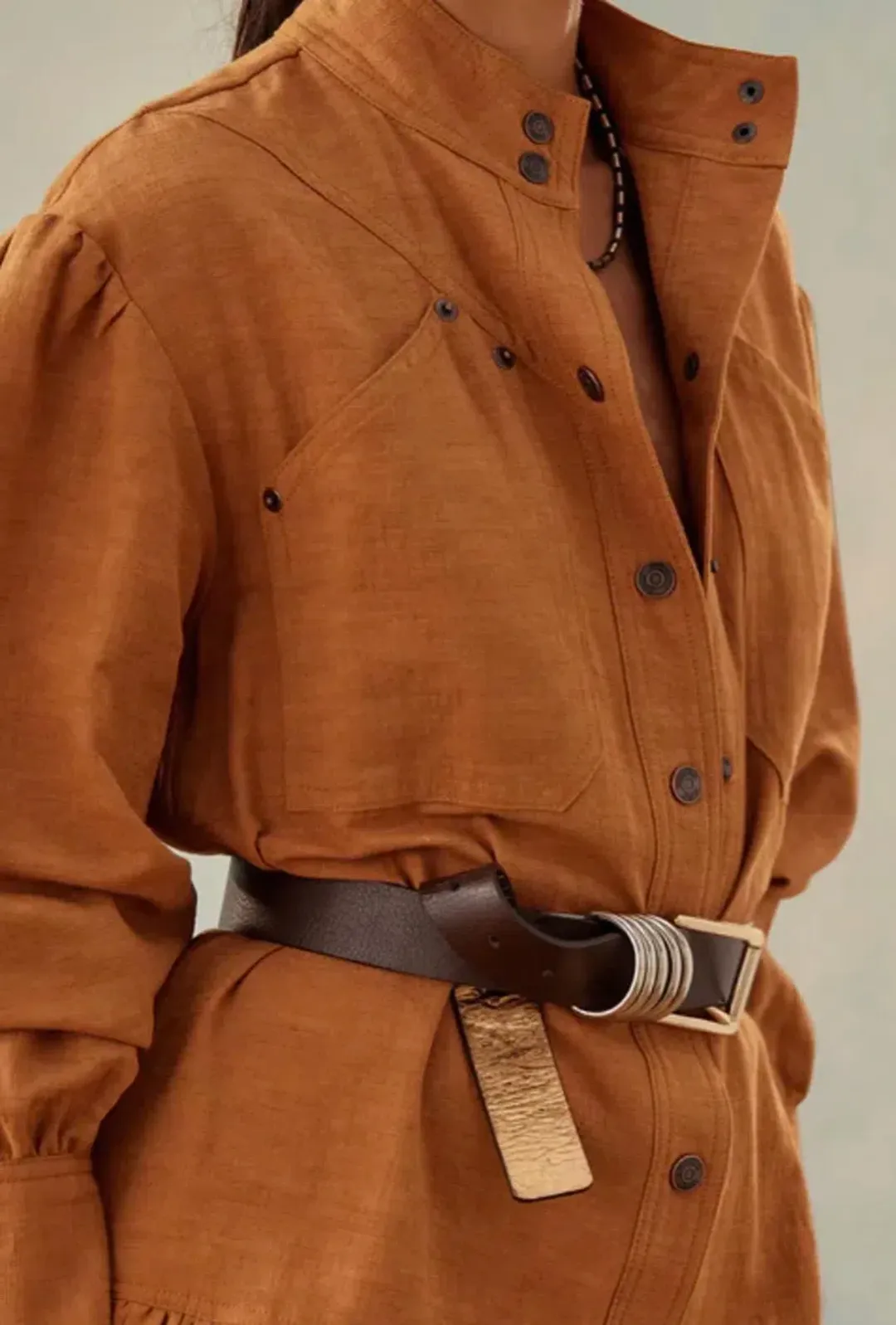 Shona Joy Priscila High Neck Utility Mini Dress Turmeric Size 6 for rent on The Volte - main image