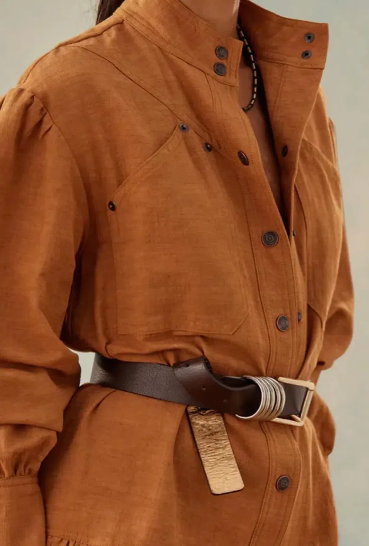 Shona Joy Priscila High Neck Utility Mini Dress Turmeric Size 6 - Image 3