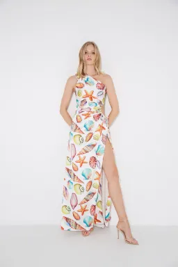 Sonya Moda Nour De La Mer Sea Shell Split Leg Maxi Dress Print Size 6 for rent on The Volte - image 2