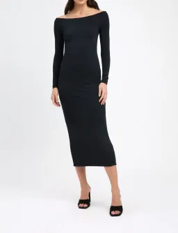 Kookai Bodycon Off The Shoulder Midi Dress Charcoal Size 1 for rent on The Volte - image 1