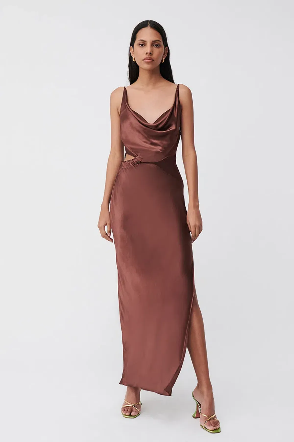 Suboo Tate Twist Front Cowl Maxi Dress Chocolate Size M / AU 10 - Image 1