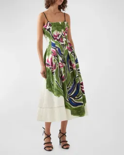 Aje Paradiso Cinched Midi Dress Native Gumnut Floral Size 8 for rent on The Volte - image 1