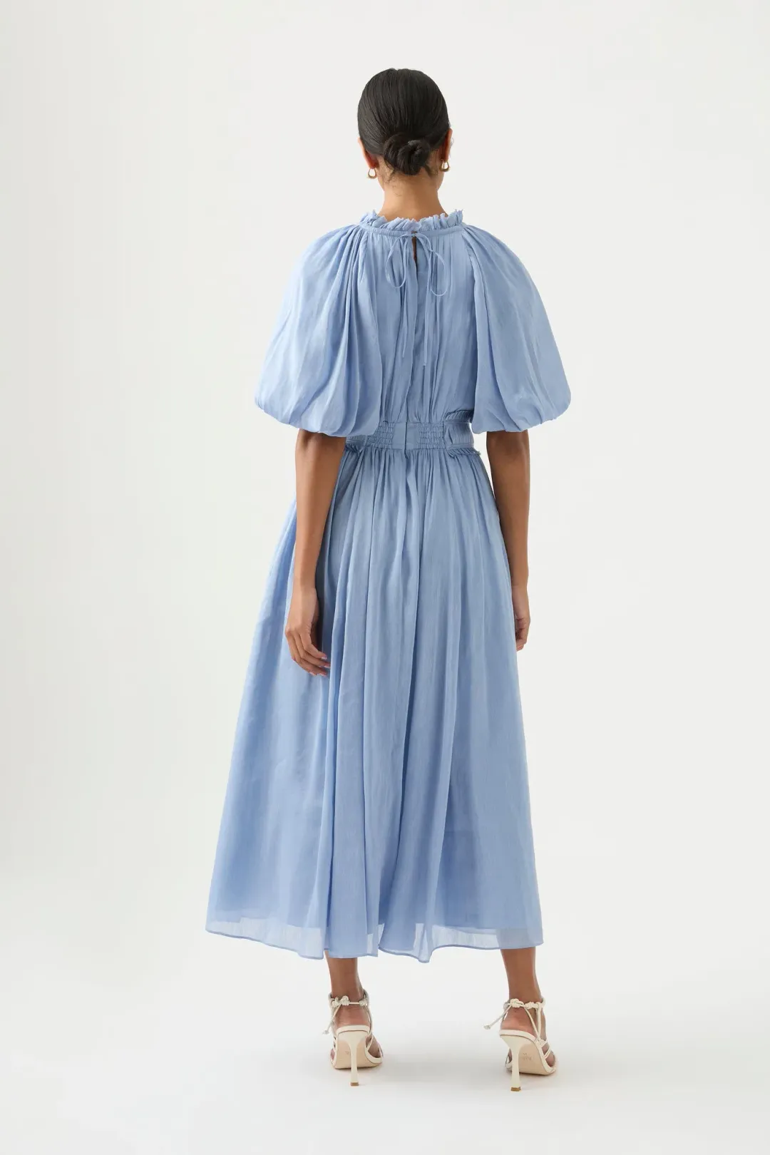 Aje Elysium Blouson Midi Dress Steel Blue Size 14 for rent on The Volte - main image