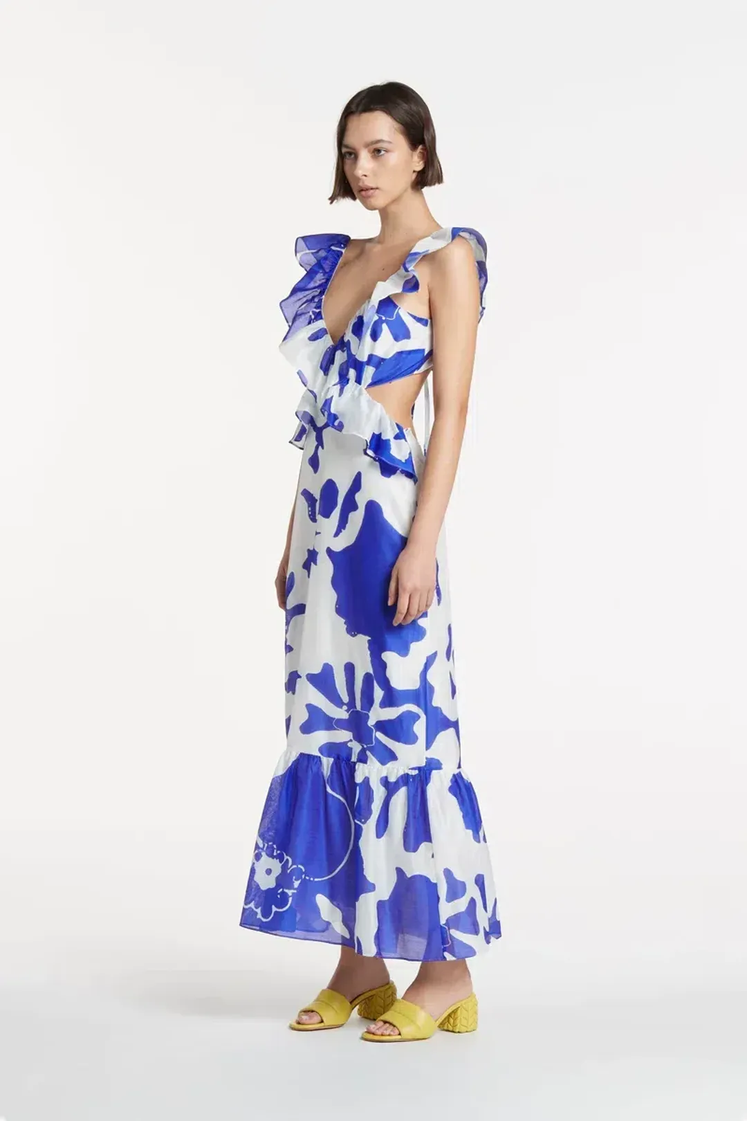 Sir the Label Vivi Frill Maxi Dress Blue Print Size 1/AU 8 for rent on The Volte - main image