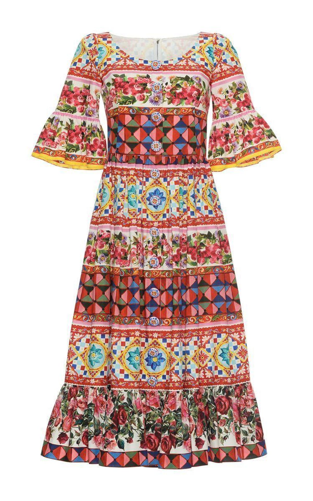Dolce & Gabbana Bell Sleeve Mambo Midi Dress Print Size 8 - Image 2