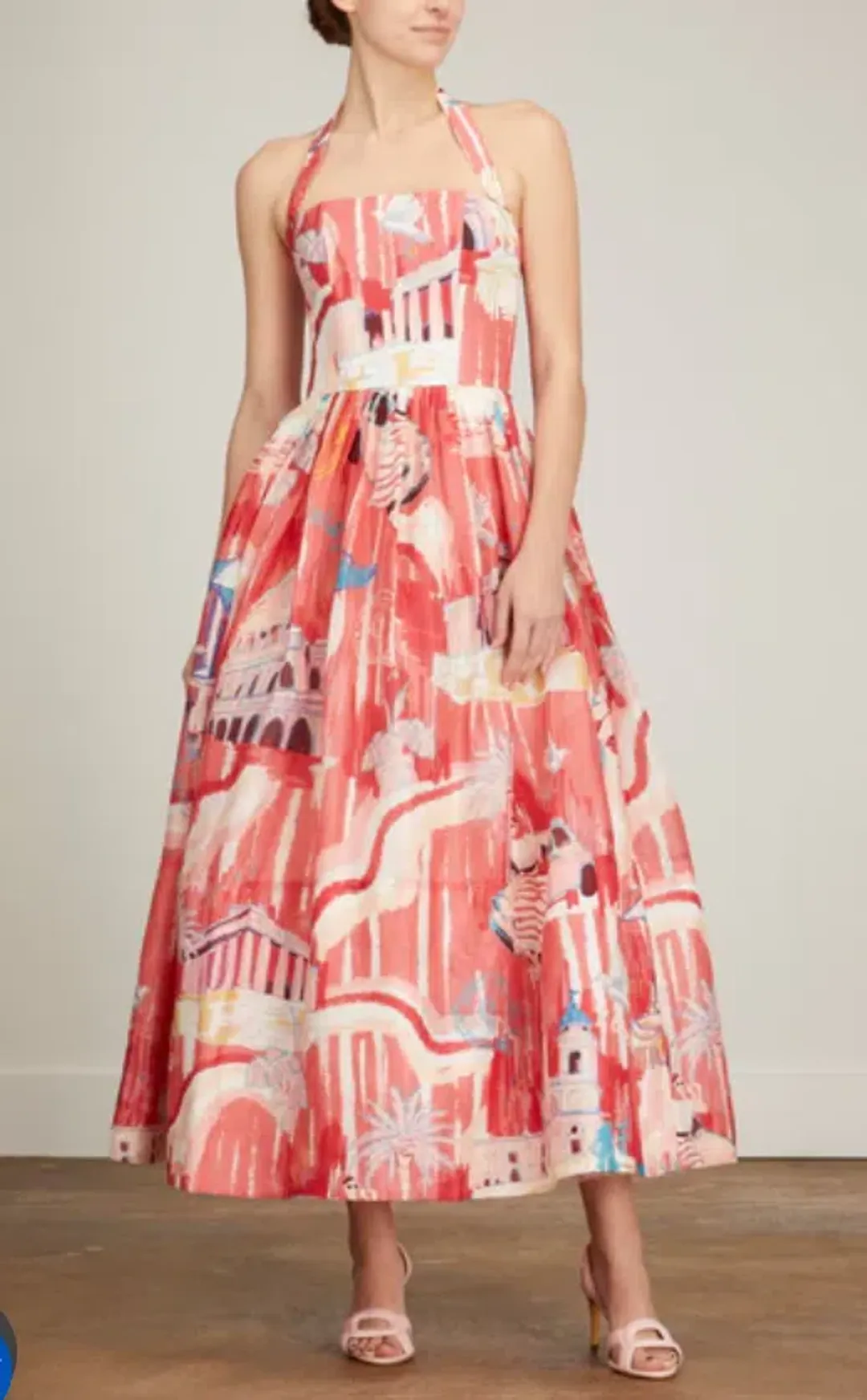 Leo Lin Ana Halterneck Midi Dress in Roma Print Size 10 for rent on The Volte - main image