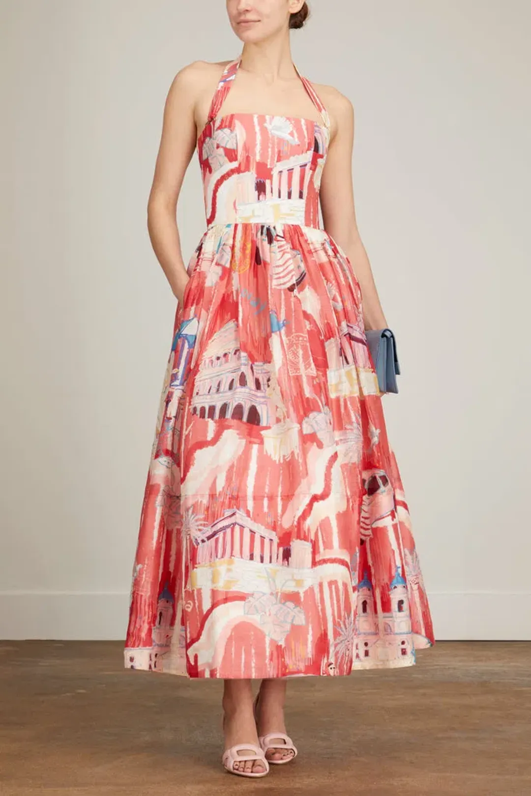 Leo Lin Ana Halterneck Midi Dress in Roma Print Size 10 for rent on The Volte - main image