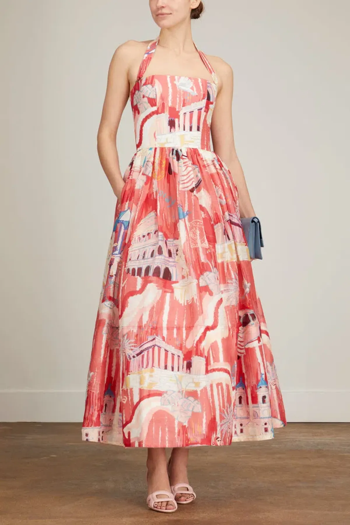 Leo Lin Ana Halterneck Midi Dress in Roma Print Size 10 for rent on The Volte - main image