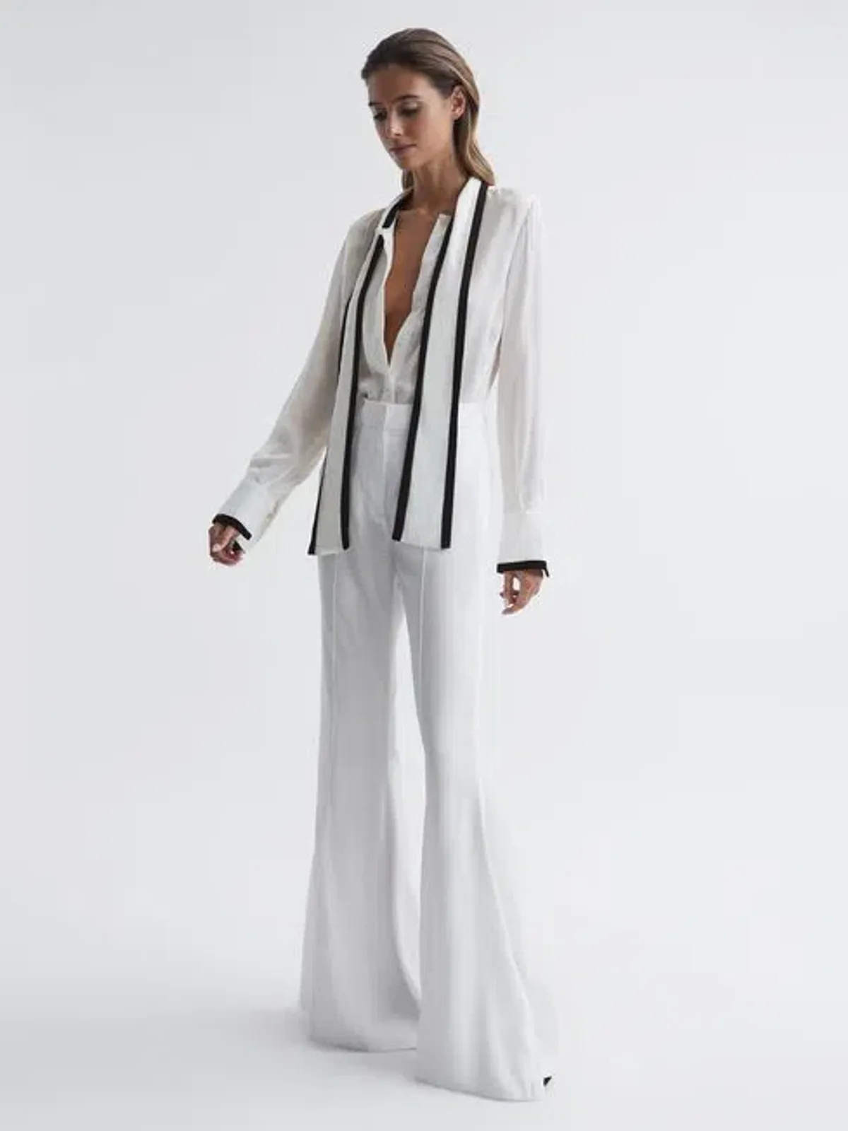 Reiss Calli Tuxedo Blouse In Ivory In Size 10 - Image 2
