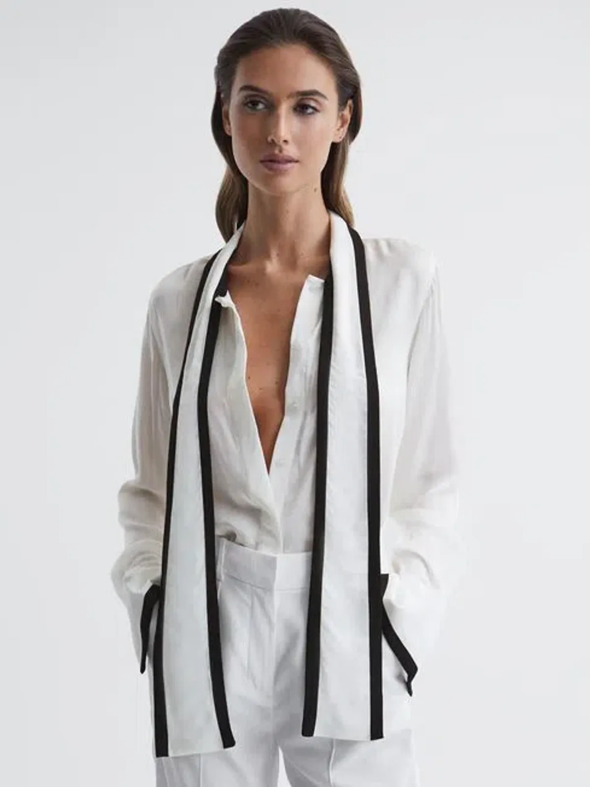 Reiss Calli Tuxedo Blouse In Ivory In Size 10 - Image 1