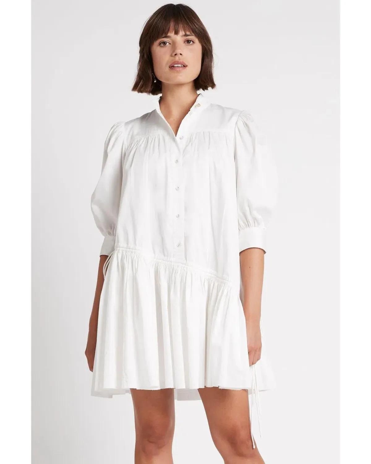 Aje Frequency Drawstring Smock Dress Ivory Size 10 - Image 2