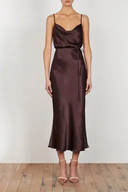 Shona Joy Bias Cowl Midi Dress Chocolate Size 10 for rent on The Volte - image 1