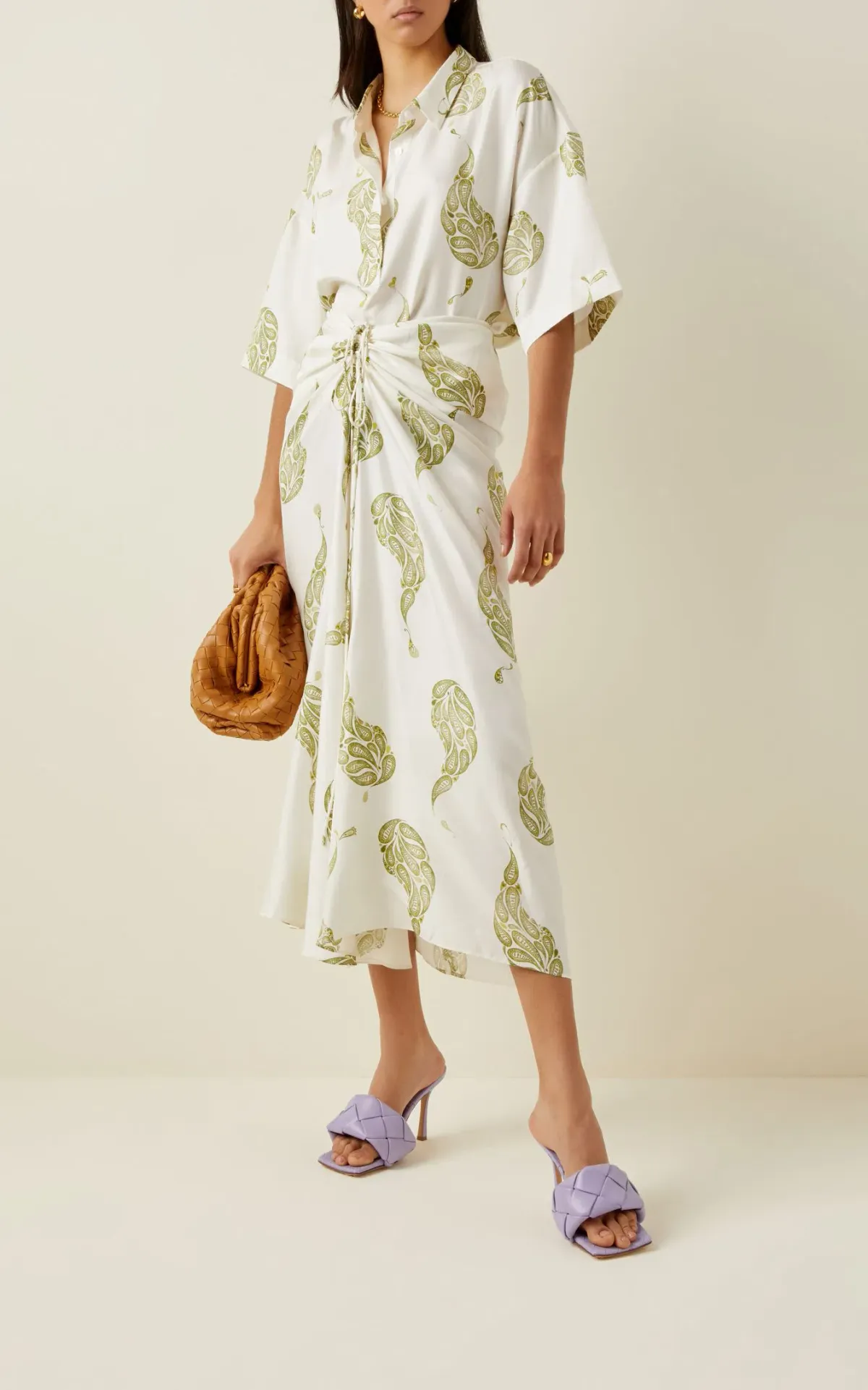 Christopher Esber Ruched Paisley Silk Maxi Skirt in Green Size 8 - Image 4