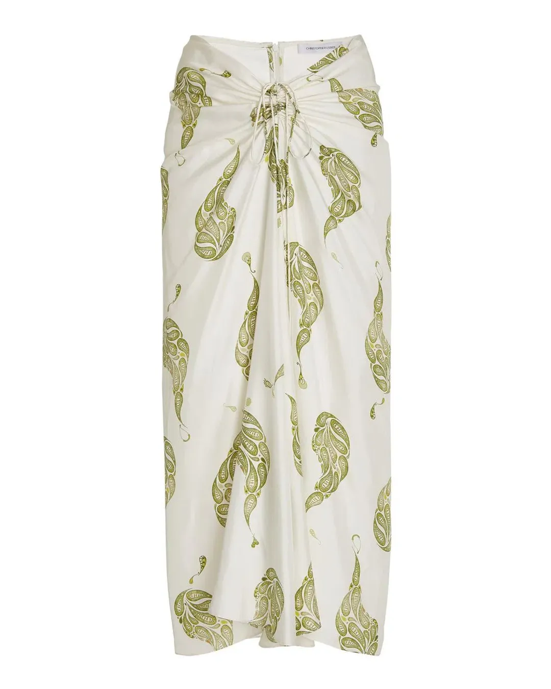 Christopher Esber Ruched Paisley Silk Maxi Skirt in Green Size 8 for rent on The Volte - main image