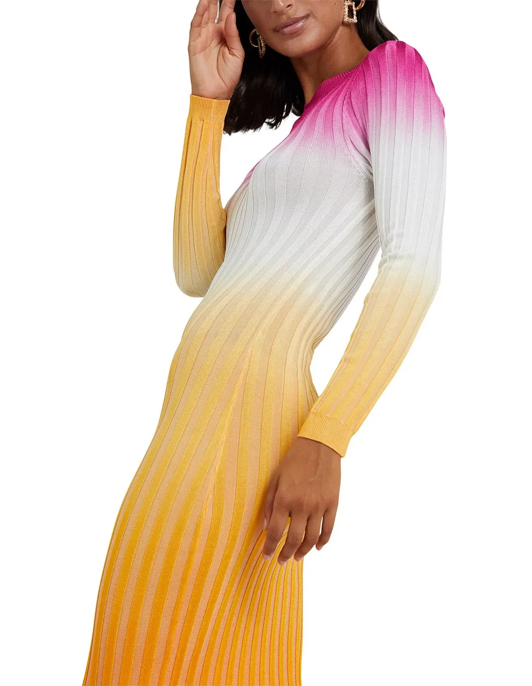 By Johnny Fuschia Sunrise Ribbed Midi Dress Multi-colored Size AU 10 for rent on The Volte - main image