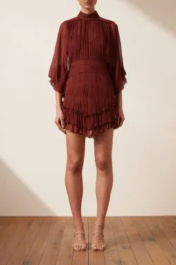 Shona Joy Safira Long Sleeve Mini Dress Sangria Size 8 for rent on The Volte - image 2