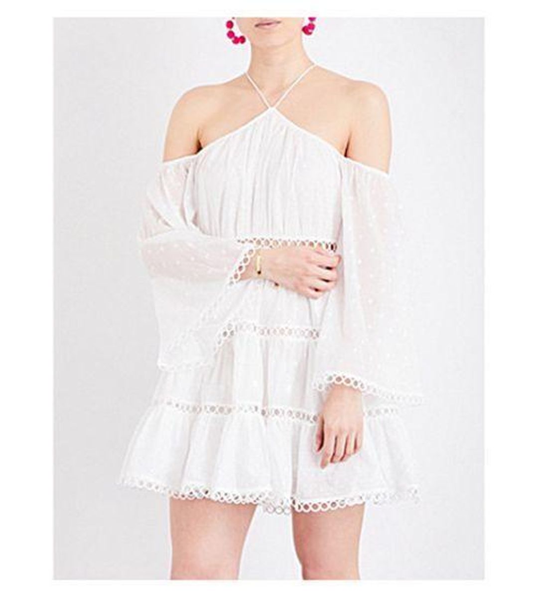 Zimmermann Jasper Dot Floating Cold Shoulder Mini Dress White Size 6 for rent on The Volte - main image
