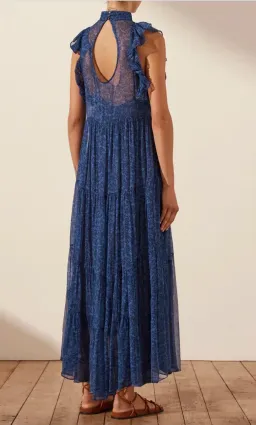Shona Joy Saldanha High Neck Tiered Maxi Dress Blue Size 10 / M for rent on The Volte - image 3