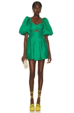 AJE Dusk Knot Puff Sleeve Mini Dress Emerald Size 6 for rent on The Volte - image 1